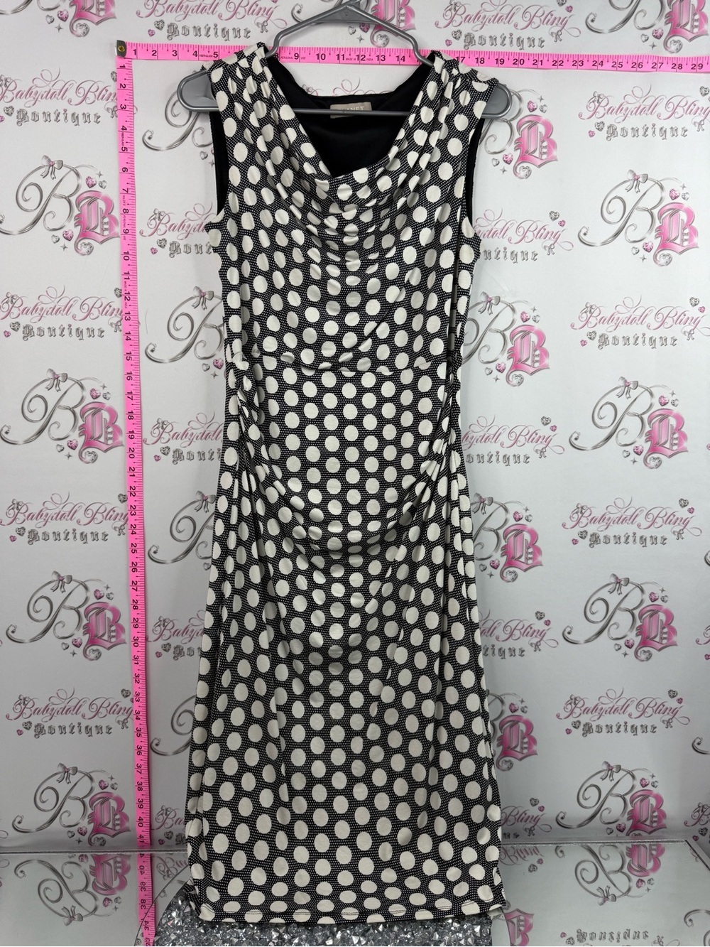 Planet dress dotted Sleeveless Black and White Polka Dot Cowl Midi Dress - Picture 1 of 10
